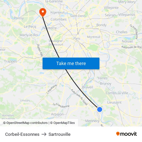 Corbeil-Essonnes to Sartrouville map