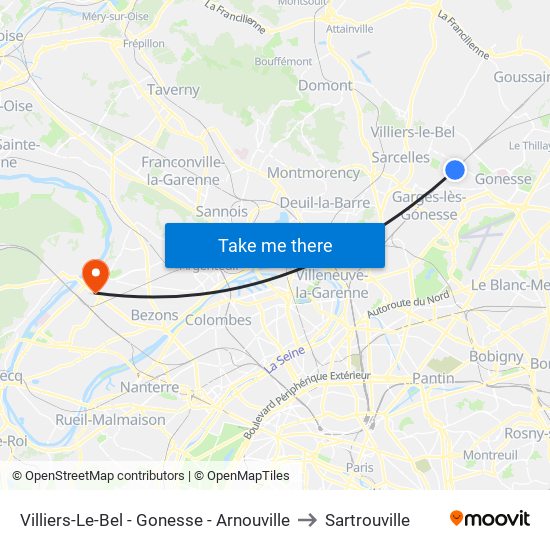 Villiers-Le-Bel - Gonesse - Arnouville to Sartrouville map