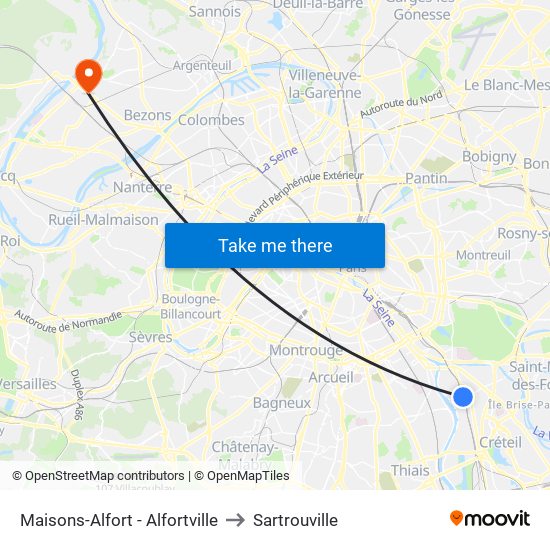 Maisons-Alfort - Alfortville to Sartrouville map