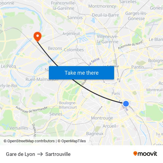 Gare de Lyon to Sartrouville map