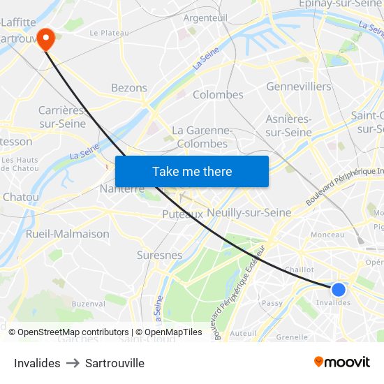 Invalides to Sartrouville map