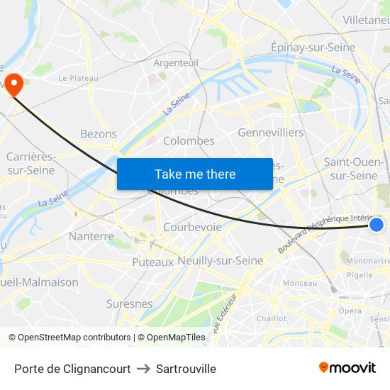 Porte de Clignancourt to Sartrouville map