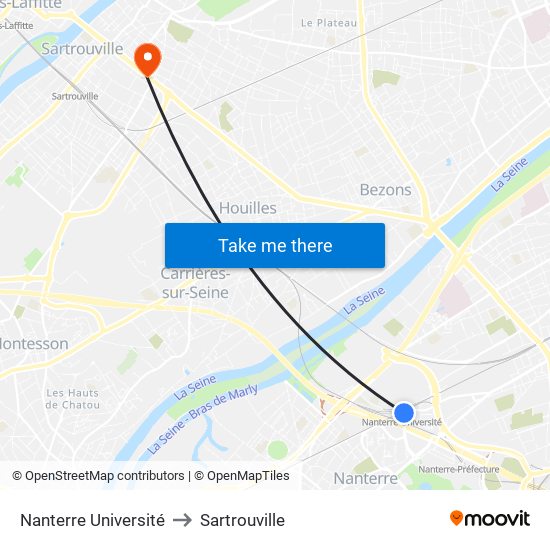 Nanterre Université to Sartrouville map