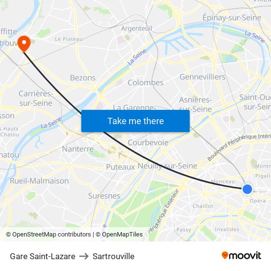 Gare Saint-Lazare to Sartrouville map