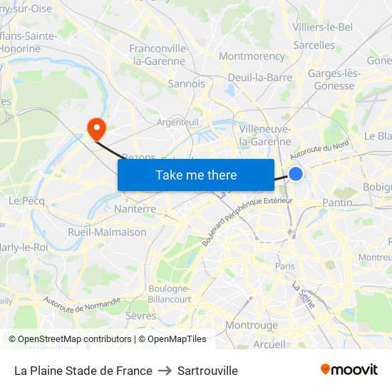 La Plaine Stade de France to Sartrouville map