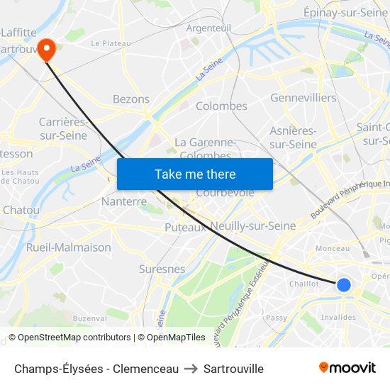 Champs-Élysées - Clemenceau to Sartrouville map