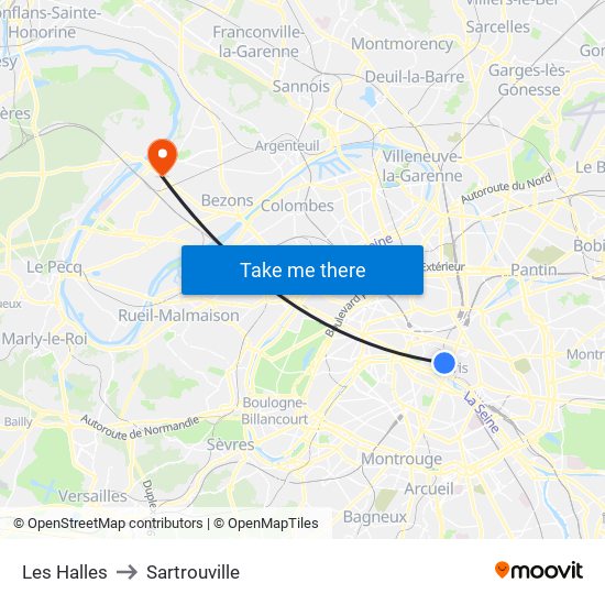 Les Halles to Sartrouville map
