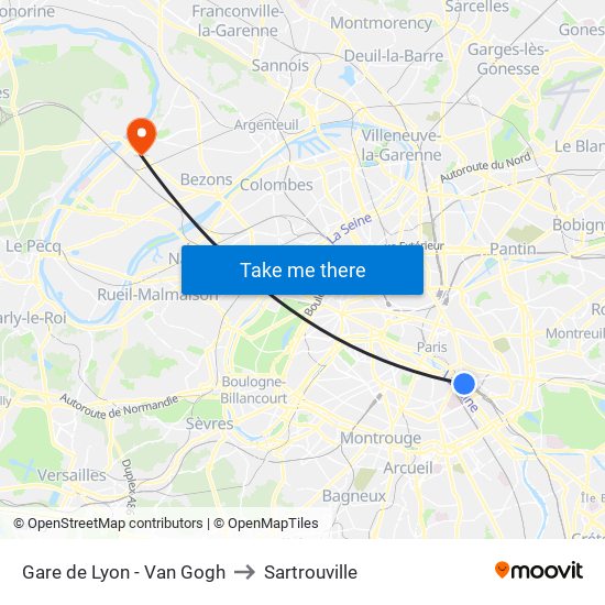 Gare de Lyon - Van Gogh to Sartrouville map