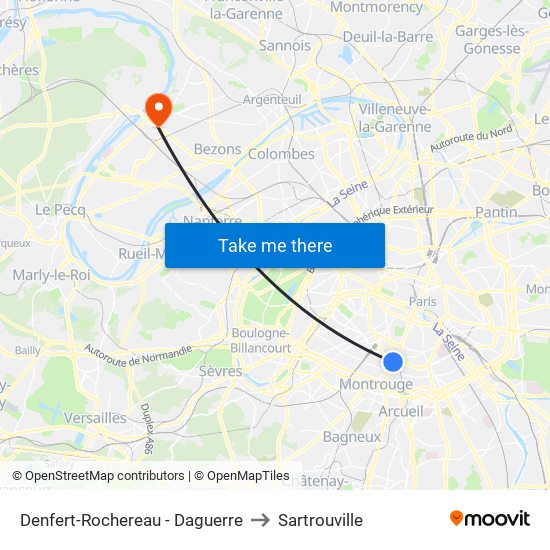 Denfert-Rochereau - Daguerre to Sartrouville map