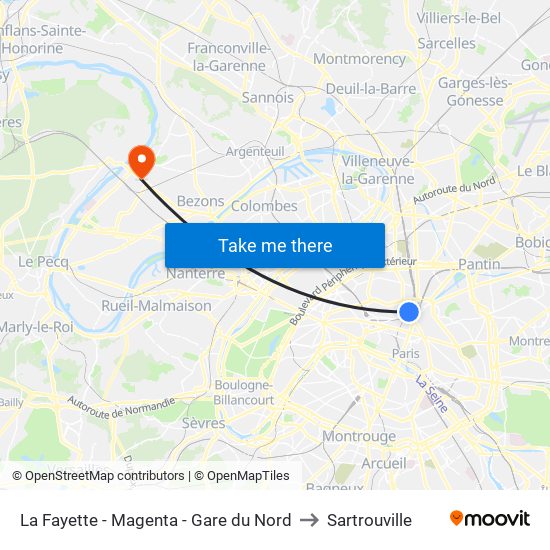 La Fayette - Magenta - Gare du Nord to Sartrouville map