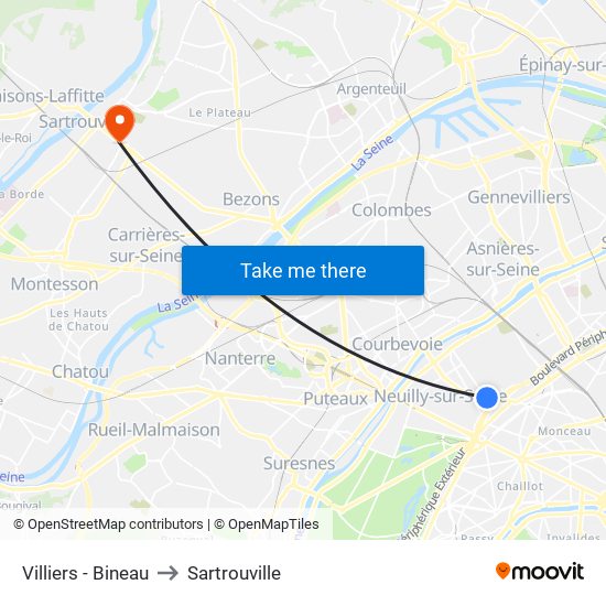 Villiers - Bineau to Sartrouville map