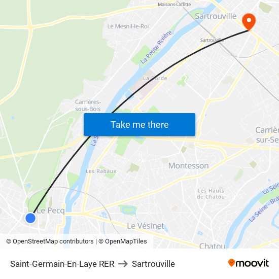 Saint-Germain-En-Laye RER to Sartrouville map