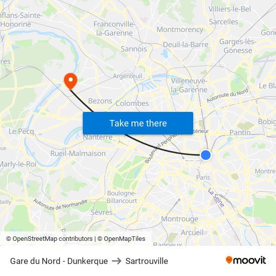 Gare du Nord - Dunkerque to Sartrouville map