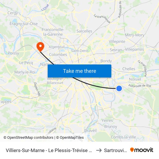 Villiers-Sur-Marne - Le Plessis-Trévise RER to Sartrouville map