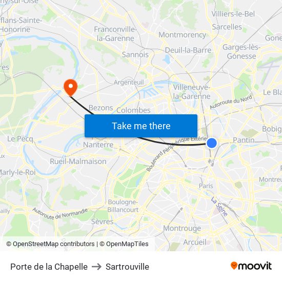 Porte de la Chapelle to Sartrouville map