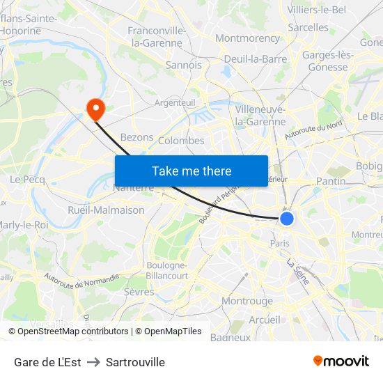 Gare de L'Est to Sartrouville map
