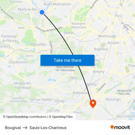 Bougival to Saulx-Les-Chartreux map