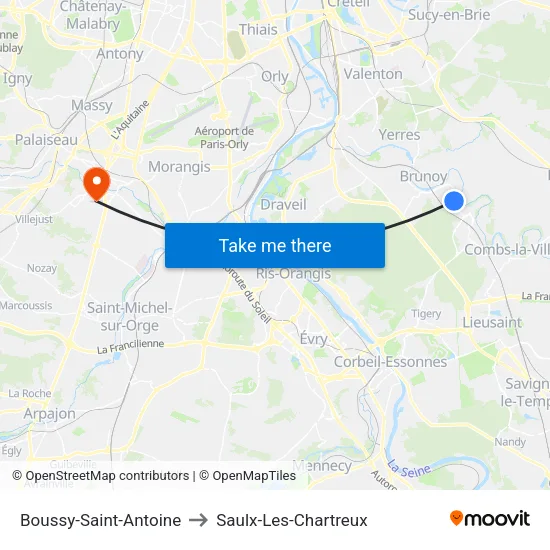 Boussy-Saint-Antoine to Saulx-Les-Chartreux map