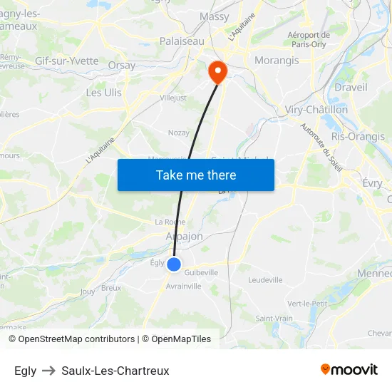 Egly to Saulx-Les-Chartreux map