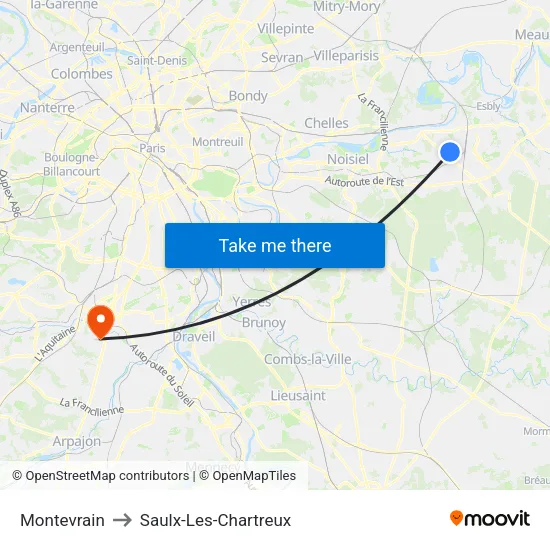 Montevrain to Saulx-Les-Chartreux map
