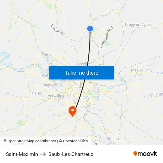 Saint-Maximin to Saulx-Les-Chartreux map