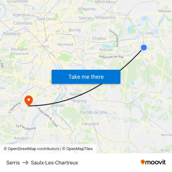 Serris to Saulx-Les-Chartreux map