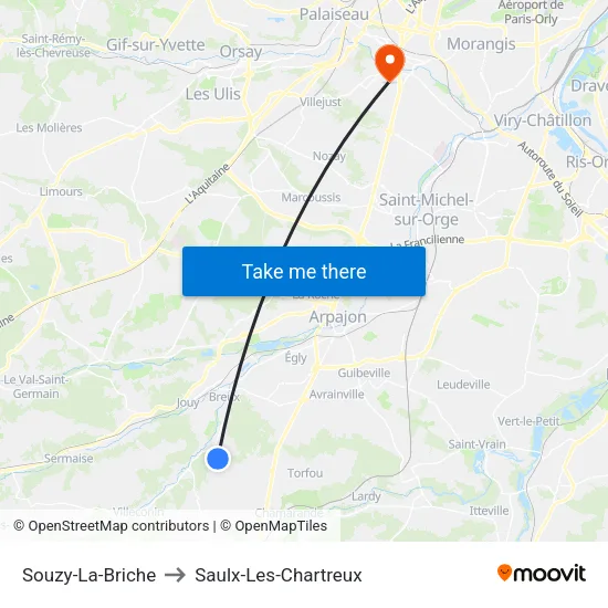 Souzy-La-Briche to Saulx-Les-Chartreux map