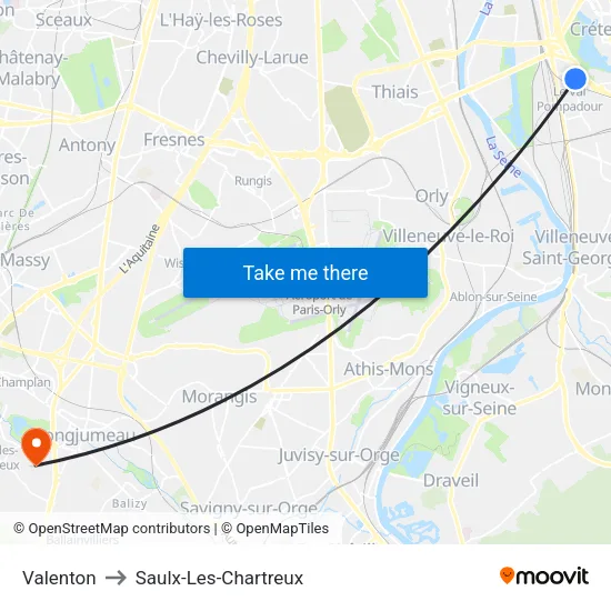 Valenton to Saulx-Les-Chartreux map