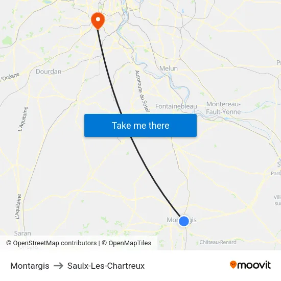 Montargis to Saulx-Les-Chartreux map
