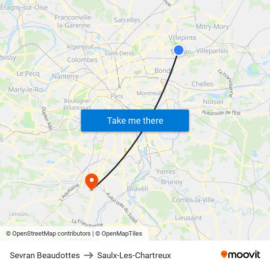 Sevran Beaudottes to Saulx-Les-Chartreux map