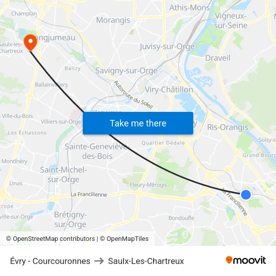 Évry - Courcouronnes to Saulx-Les-Chartreux map