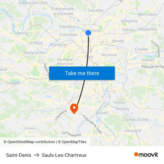 Saint-Denis to Saulx-Les-Chartreux map