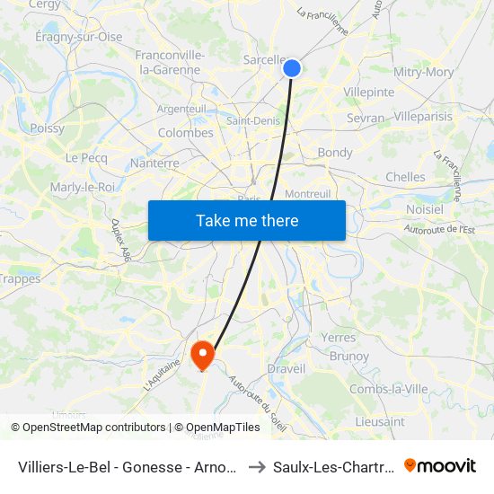 Villiers-Le-Bel - Gonesse - Arnouville to Saulx-Les-Chartreux map