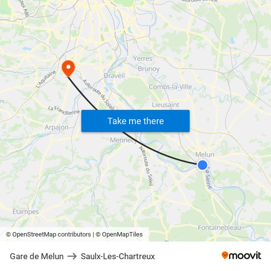 Gare de Melun to Saulx-Les-Chartreux map