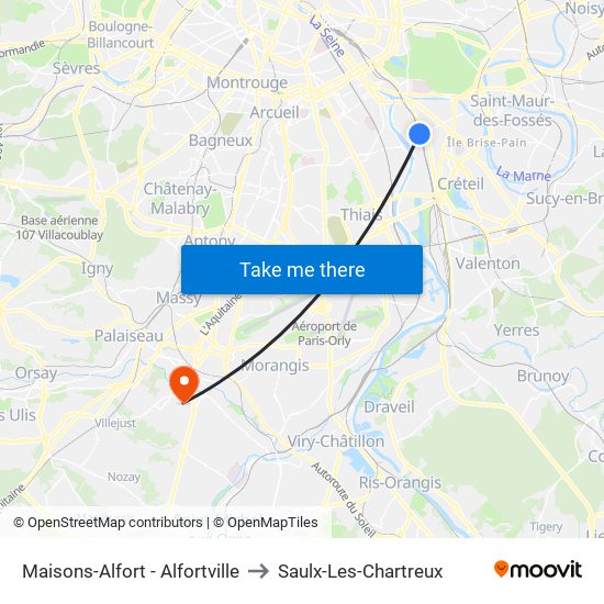 Maisons-Alfort - Alfortville to Saulx-Les-Chartreux map