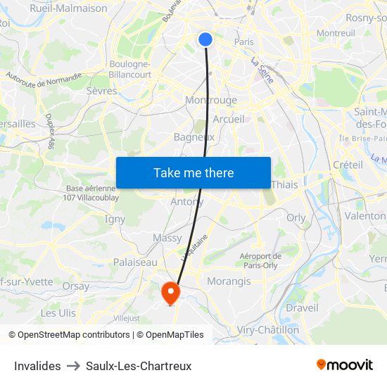 Invalides to Saulx-Les-Chartreux map