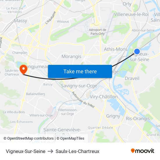 Vigneux-Sur-Seine to Saulx-Les-Chartreux map