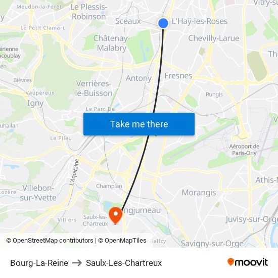 Bourg-La-Reine to Saulx-Les-Chartreux map