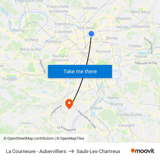 La Courneuve - Aubervilliers to Saulx-Les-Chartreux map