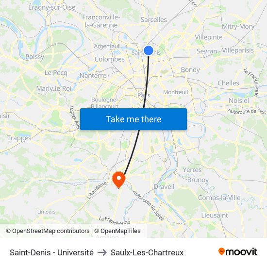 Saint-Denis - Université to Saulx-Les-Chartreux map