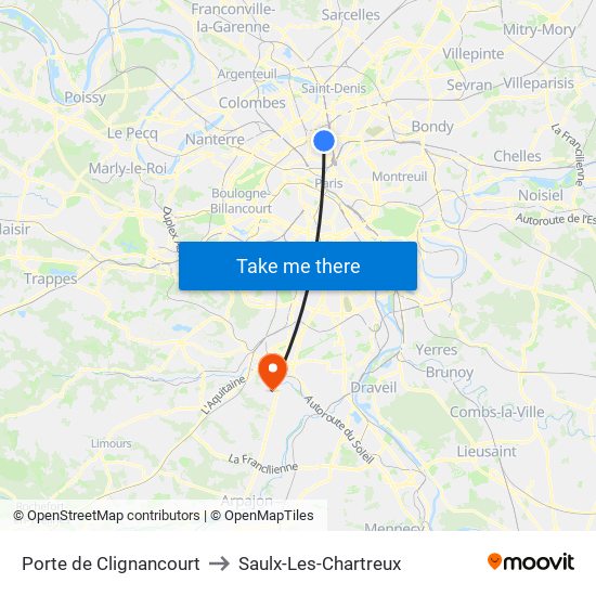 Porte de Clignancourt to Saulx-Les-Chartreux map
