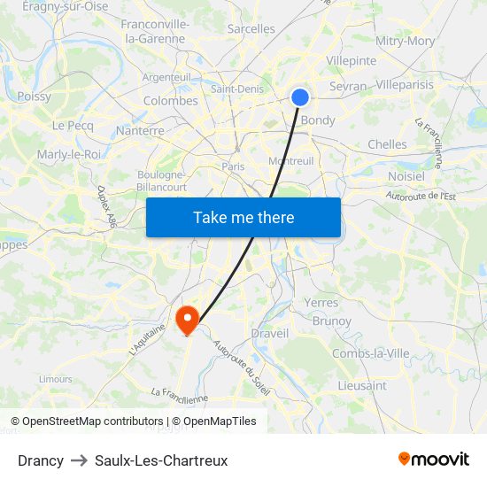 Drancy to Saulx-Les-Chartreux map