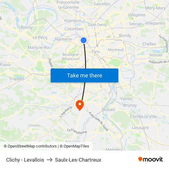 Clichy - Levallois to Saulx-Les-Chartreux map