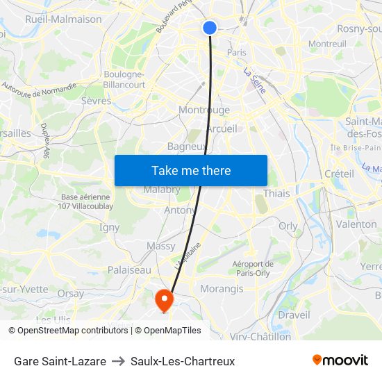 Gare Saint-Lazare to Saulx-Les-Chartreux map
