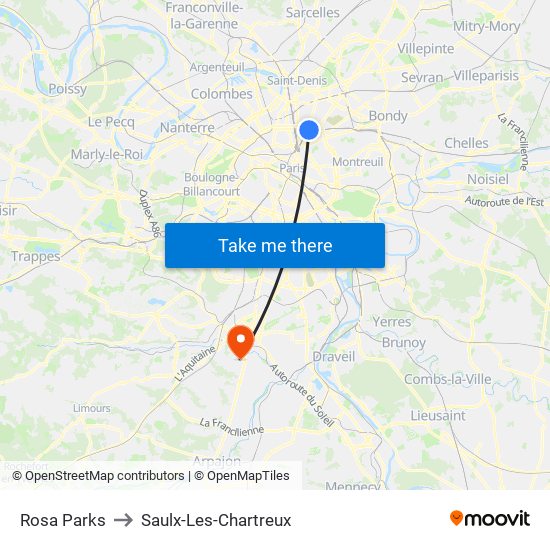 Rosa Parks to Saulx-Les-Chartreux map
