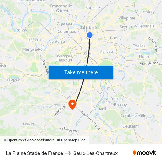 La Plaine Stade de France to Saulx-Les-Chartreux map