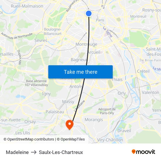 Madeleine to Saulx-Les-Chartreux map