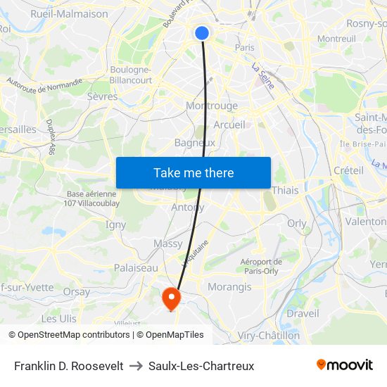 Franklin D. Roosevelt to Saulx-Les-Chartreux map