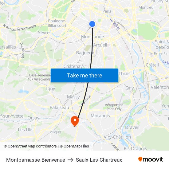 Montparnasse-Bienvenue to Saulx-Les-Chartreux map