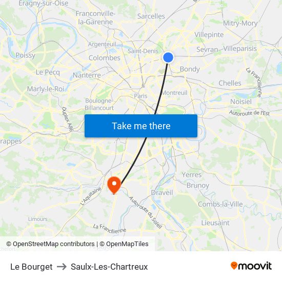 Le Bourget to Saulx-Les-Chartreux map